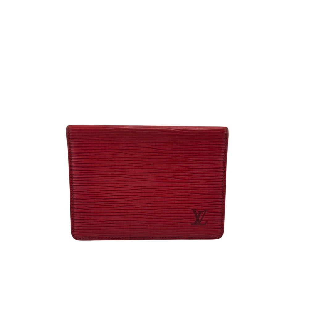 Louis Vuitton Red Epi Leather Bifold ID Card Holder Wallet 1995 Vintage